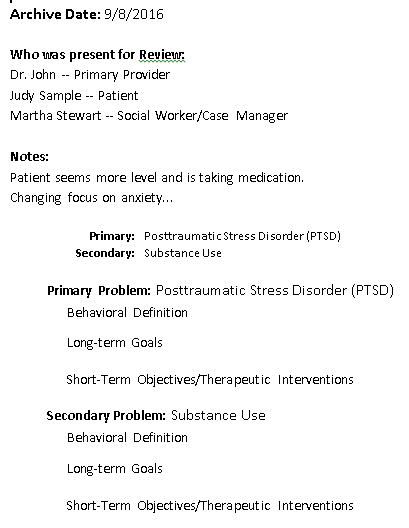 new treatment plan history clinical report treatment plan sample